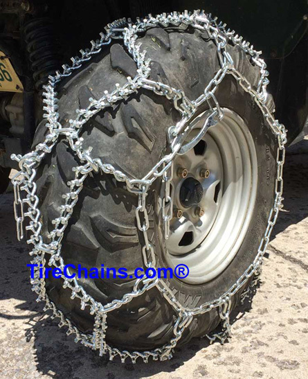 ATV studded diamond chains installed on tire